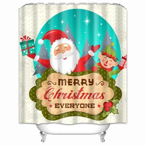 Merry Christmas Fabric Bathroom Shower Curtain-Waterproof Decoration with Hooks - Picture 1 of 10