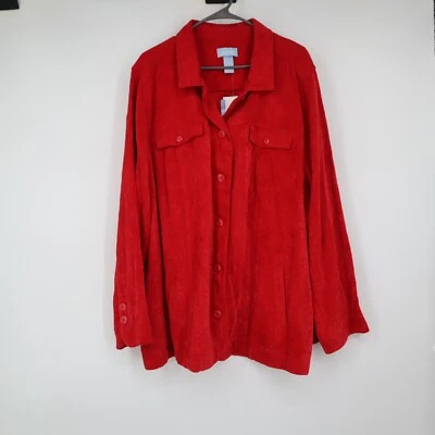 NEW Liz & Me Jacquard Shirt Jacket 3X Plus Size Red Modern Rayon Button Front  - Image 1 of 4
