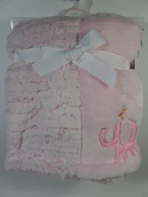 Little Beginnings Girls Pink Patchwork Faux Fur & Sherpa Jungle ELEPHANT Blanket - Image 1 of 3
