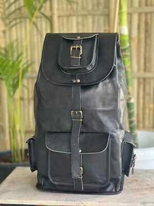 Zaino laptop vintage viaggio originale nero uomo pelle capra zaino borsa palestra - Foto 1 di 12