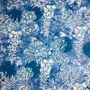 Blue Tone Floral Batik Pattern 1.5 yds 100% cotton fabric to quilt sew applique - Picture 1 of 7
