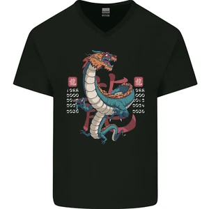 Chinese Zodiac Shengxiao Year of the Dragon Mens V-Neck Cotton T-Shirt - Picture 1 of 43