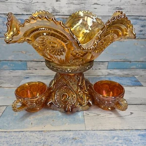 Antique Carnival Glass Punch or Fruit Bowl. Stunning Table Centrepiece. - Picture 1 of 21