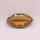 Vintage Victorian Dainty Brass Marquise Yellow Amber Glass Old C Clasp Brooch