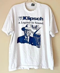 T-shirt Klipsch Speakers A Legend In Sound uomo XL bianco blu vintage anni 90 hi-fi - Foto 1 di 14