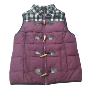Ruff Hewn S Small Womens Puffer Vest Full Zip Toggle Wooden Buttons Plaid Wool - Picture 1 of 6