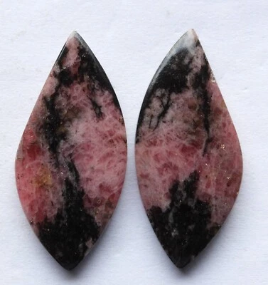 44.70 Ct Natural Rhodonite (34.3mm X 15.3m each) Cabochon Loose Match Pair - Image 1 of 3
