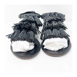Ecote Urban Outfitters Women's Sandals Size 6 Black Tasseled Leather Flat RARE - Picture 1 of 6