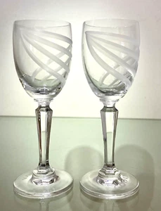 Godiva Cordial Glasses Set Of 2 Stemmed Clear Etched Swirl Design 5 1/4" Tall - Picture 1 of 9