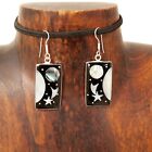 Black Onyx Stars Moon and Planets at Night Abalone Earrings Taxco Mexico