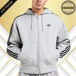 Adidas Adicolor Spacer Oversized Full Zip Hoodie Grey Jacket JW5965 Men's Size - Picture 1 of 18