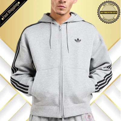 Adidas Adicolor Spacer Oversized Full Zip Hoodie Grey Jacket JW5965 Men's Size - Image 1 of 4