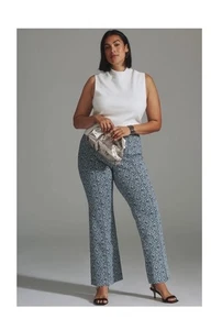Maeve Anthropologie The Margo Kick Flare Crop Pant Size XL Blue Paisley Pull On - Picture 1 of 14