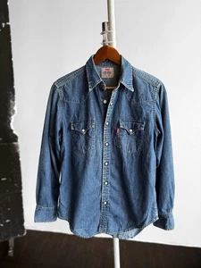 Levis Mens Vintage Blue Denim Long Sleeve Pearl Snap Western Shirt Size - S - Picture 1 of 6