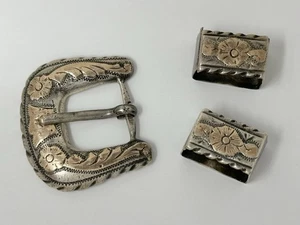 3pc Vintage RMS Romero Martinez Sandoval Sterling Silver 925 Mexico Belt Buckle - Picture 1 of 5