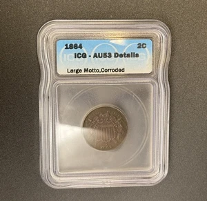 1864 Two Cent 2c Large Motto AU53 Details ICG Large Motto Corroded - Picture 1 of 4