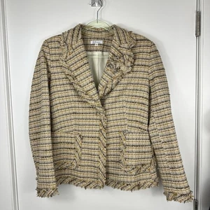 Tweed Blazer Sakko Damen 6 Gold Schwarz Weiß Fransen Chanel Vibes - Bild 1 von 10
