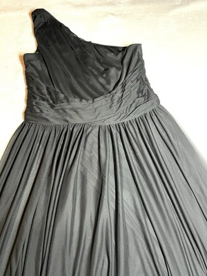 Davids Bridal Womens Black One Shoulder Chiffon Formal Long Dress Size 14 - Image 1 of 4
