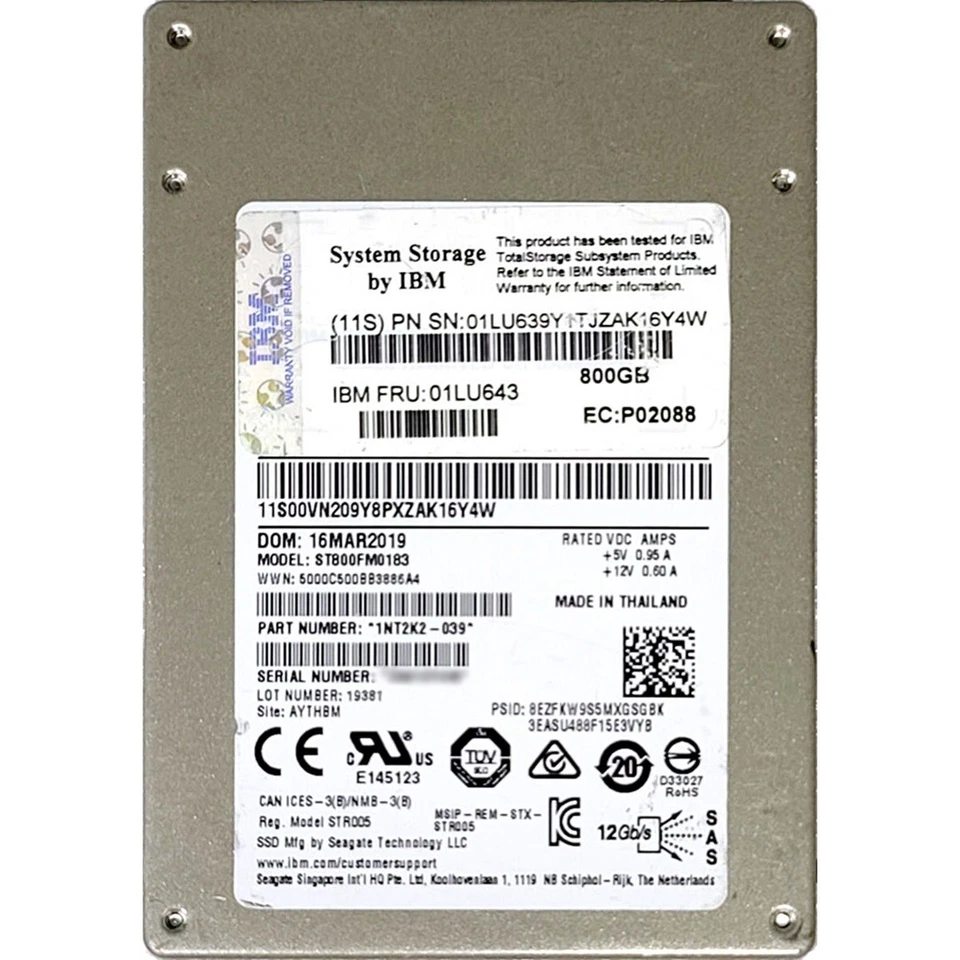 IBM (01LU643) - 800GB (SFF 2.5in) SAS-3 12G SSD - Image 1 of 1