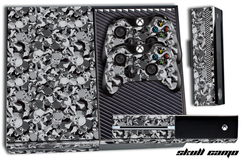 Xbox One 1 Peau Console de Jeu Décalques Plus 2 Manette Stickers Noir Crâne Camo - Photo 1/1