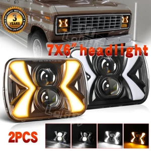 Pair 5X7" 7x6" LED Headlights Hi/Lo Beam w/DRL For Ford F-150 F-250 F-350 78-86 - Picture 1 of 13