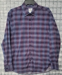 Society Of Thread blau & rot kariertes kariertes Herrenhemd mit großen Knöpfen Freizeitkleid - Bild 1 von 4