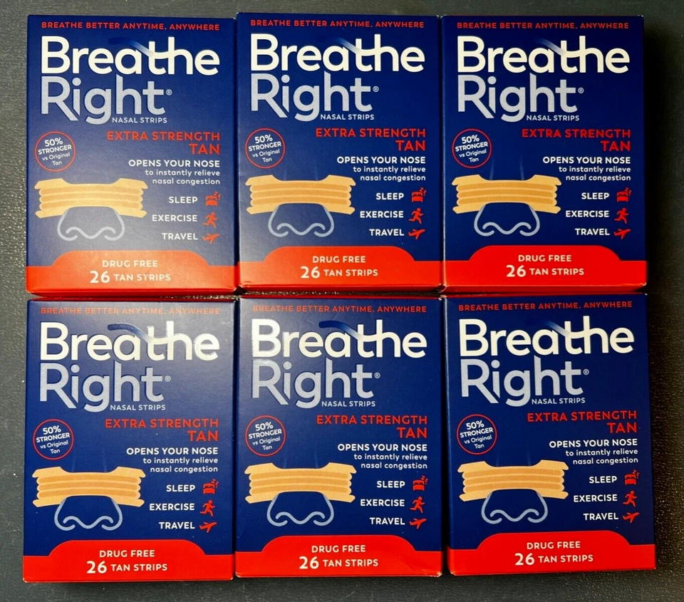 156 BREATHE RIGHT NASAL STRIPS, EXTRA STRENGTH TAN ( 6 x 26 CT BOXES ) EXP 2028 - image 1 of 1