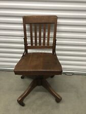 Antique Oak Wood Bankers Chair Swivel~Rolling~Rocking.