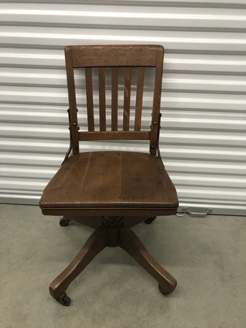 Antique Oak Wood Bankers Chair Swivel~Rolling~Rocking Cover