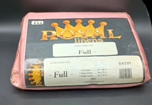Vintage Royal Linens Satin Sheet Set Full Size Mulberry Pink Luxury 1988 USA NOS - Picture 1 of 9