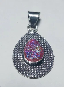 Titanium Druzy Gemstone Handmade Fashion Jewelry Pendent Cts 25 S 1.5 Inch"A4982 - Picture 1 of 5