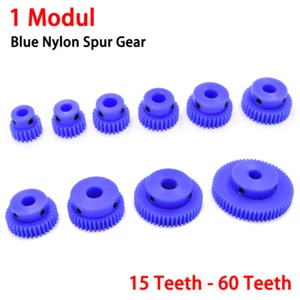 1 Modul Blue Nylon Spur Gear 15-60T Bore 5-12mm Pinion Gear With Step Motor Gear - Picture 1 of 9
