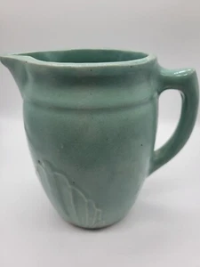 Monmouth Pottery Vintage Deco Fan Green Blue Pitcher 6” - Picture 1 of 6