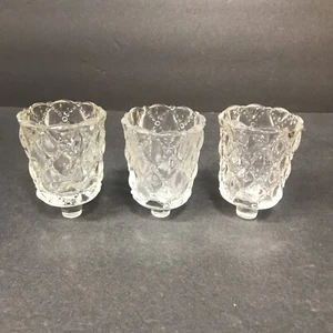 Vintage Diamond Puff Quilted Clear Glass Votive Peg Candle Holder 3.25” Set Of 3 - Picture 1 of 8