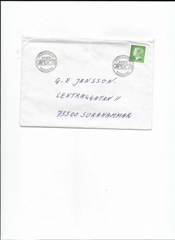 CAPEX '78: 9-6-1978  Postmark on letter : Sweden 1.30 sok/ SK  - Image 1 of 1
