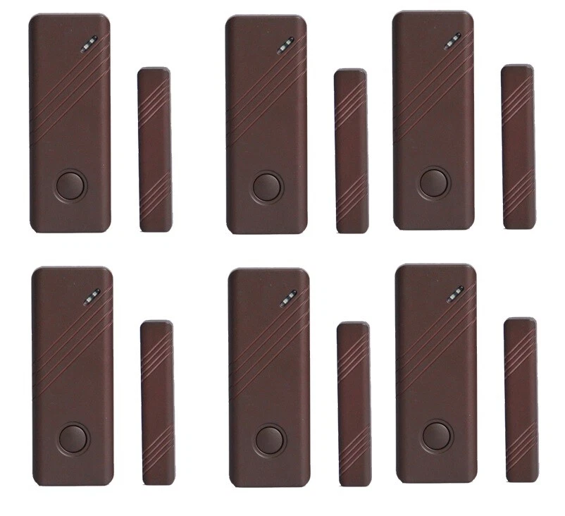 KIT 6 SENSORI MAGNETICI PORTE FINESTRE MARRONI ALLARME ANTIFURTO CASA WIRELESS