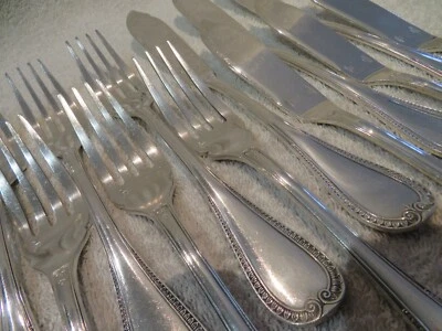复古 1990 镀银 12p 鱼餐具套装 Christofle Malmaison 帝国 — 第 1/4 张图片