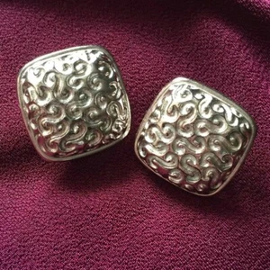 Anne Klein Square earrings silver Tone pierced vtg swirl jewelry scroll  - Picture 1 of 5
