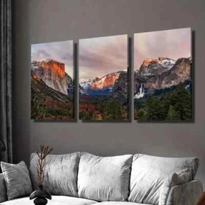 3pcs Brown and White Mountains Scenery Wall Art Canvas Framed 50x70cm - Picture 1 of 3