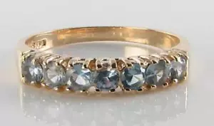 CUSTOM ORDER 9K GOLD AQUA (4) PEARL (3) ART DECO INS RING Size P (UK) - Picture 1 of 5