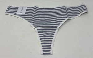 Calvin Klein Womens Grey/White Stripe Cotton Blend Thong Underwear Size L NWT - Picture 1 of 4