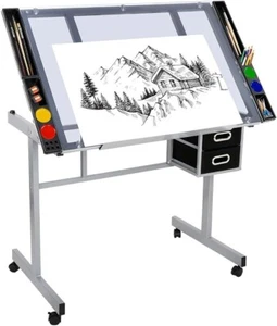 Drawing Tables for Artists,Angle Adjustable Drafting Desk w/2 Drawers Craft Stat - Picture 1 of 8