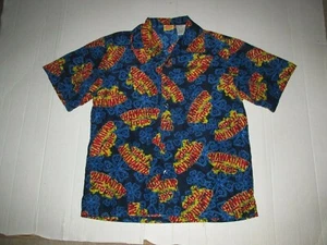 Hawaiian Tropic Logo Floral Button Up Shirt Sz M Aloha Camp Suntan Lotion Beach - Picture 1 of 5
