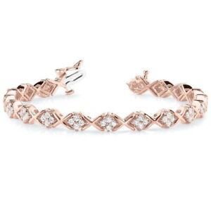 Tennis Bracelet Rose Gold Plated 925 Sterling Silver White Round Women Jewelry
