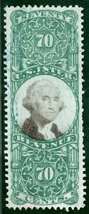 USA Classic Revenue Stamp Scott.R117 70c Green (1872) Used Cat $90 BLACK152 - Picture 1 of 6