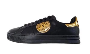 Versace couture scarpe sneakers uomo in pelle 74YA3SK1 Court nero-oro - Picture 1 of 7