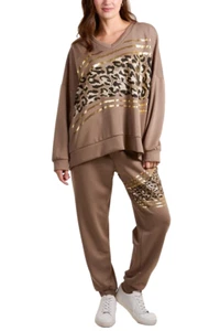 Made In Italy Tracksuit mocha Sweatshirt Top and joggers Set One Size 8-16 New - Picture 1 of 6