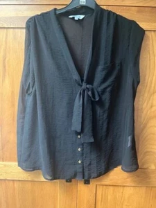 Ladies Summer Sleeveless Shirt With Tie bow Lightweight Black Size 14 - Picture 1 of 8