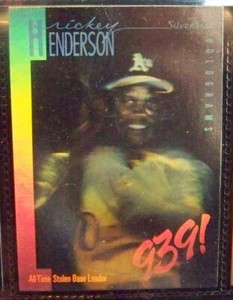 MBL BASEBALL - RICKEY HENDERSON SILVER STAR HOLOGRAM CARD OAKLAND A'S 1991