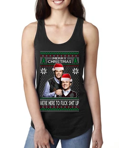 Here To F Stuff Up Step Brothers Holiday Pose Ladies Racerback Tank Top - Picture 1 of 12
